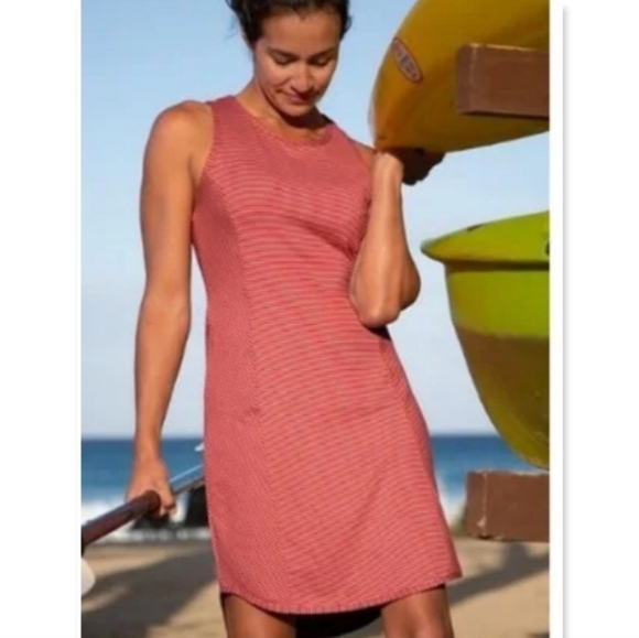 Title Nine Guava Red & Gray Stripe Alpha Buttah Sleeveless Tank Dress Medium - Picture 1 of 8